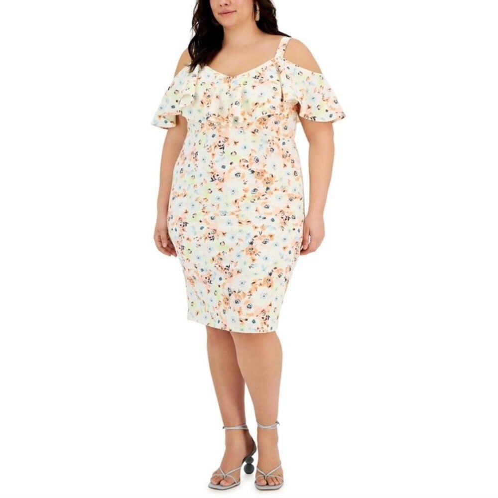 Cream Ruffled V-Neck Midi Dress